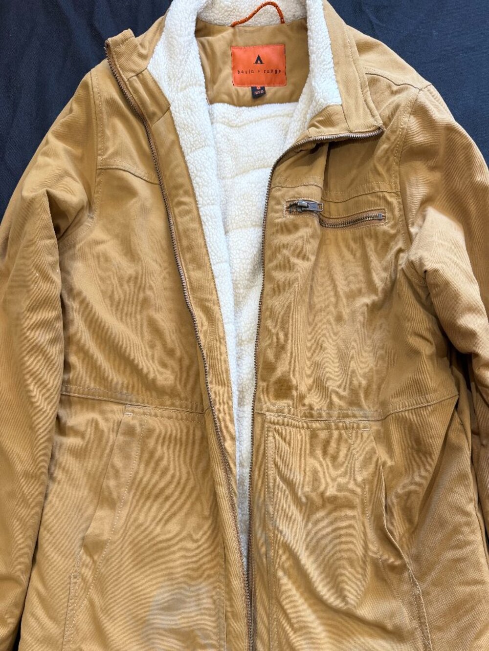 Basin + Range tan quilted jacket with sherpa lining